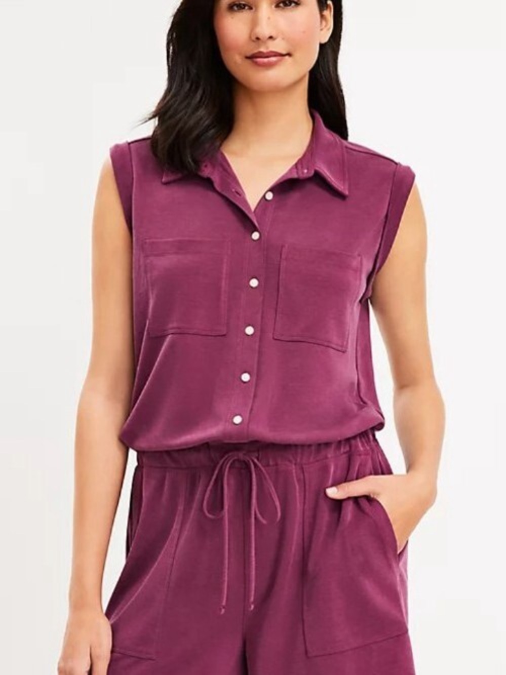 Lou & Grey Sleeveless Utility Romper - Italian Plum